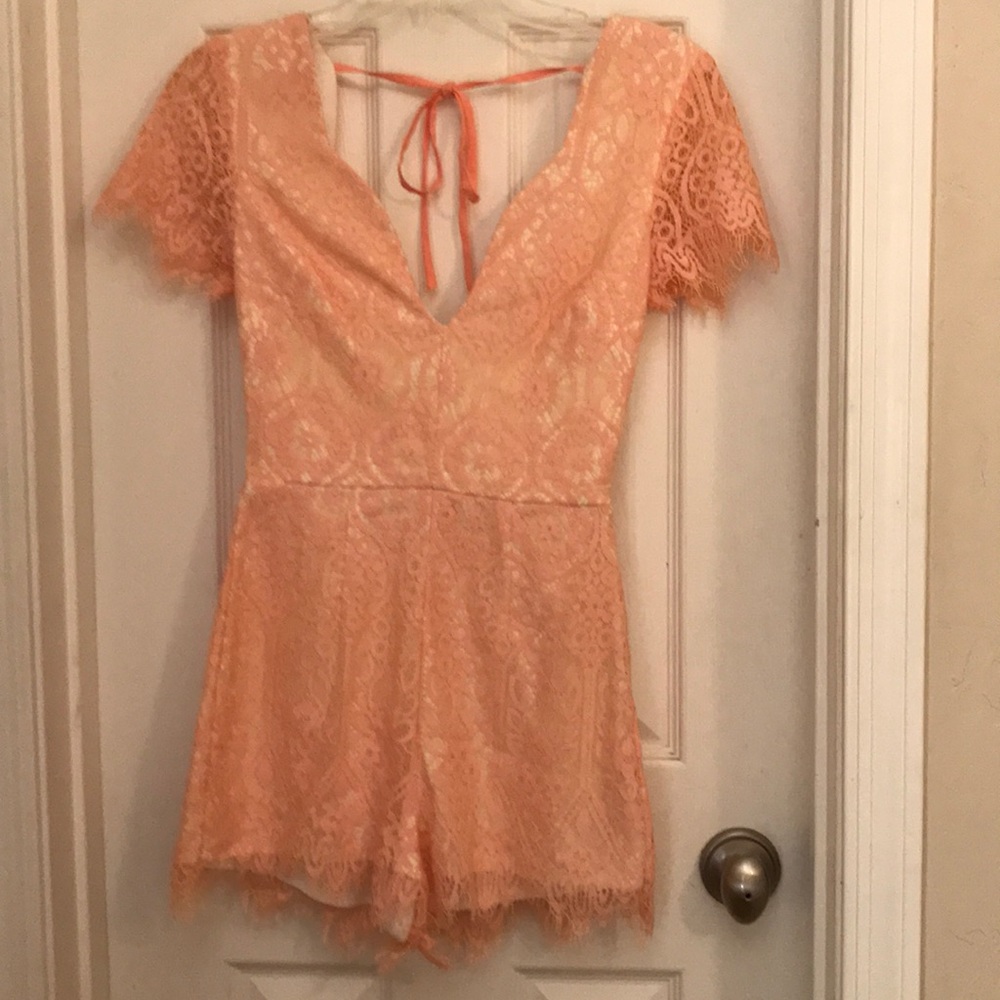 Peach lace romper